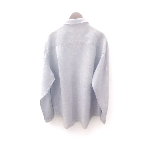 J. McLaughlin Linen Button Down Shirt Men’s XL Light Blue Stripe Classic Preppy - Picture 10 of 14